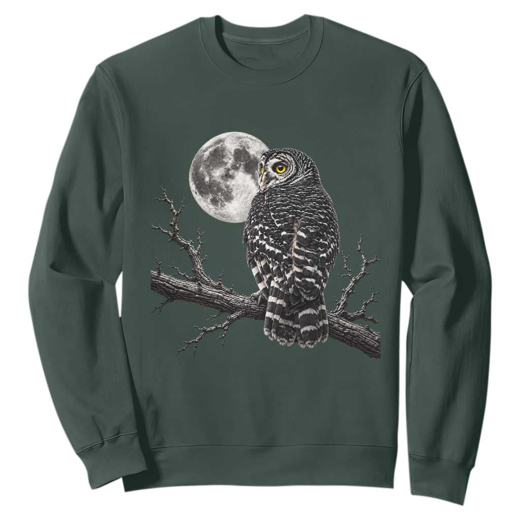 Owl Full Moon Graphic Sweatshirt Vintage Dark Academia Bird TS10 Dark Forest Green Print Your Wear
