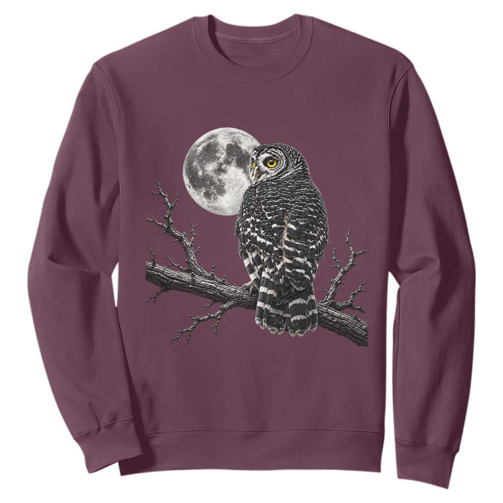 Owl Full Moon Graphic Sweatshirt Vintage Dark Academia Bird TS10 Maroon Print Your Wear