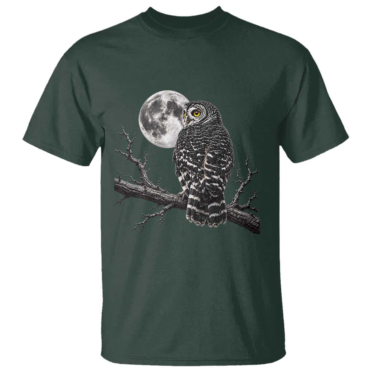Owl Full Moon Graphic T Shirt Vintage Dark Academia Bird TS10 Dark Forest Green Print Your Wear