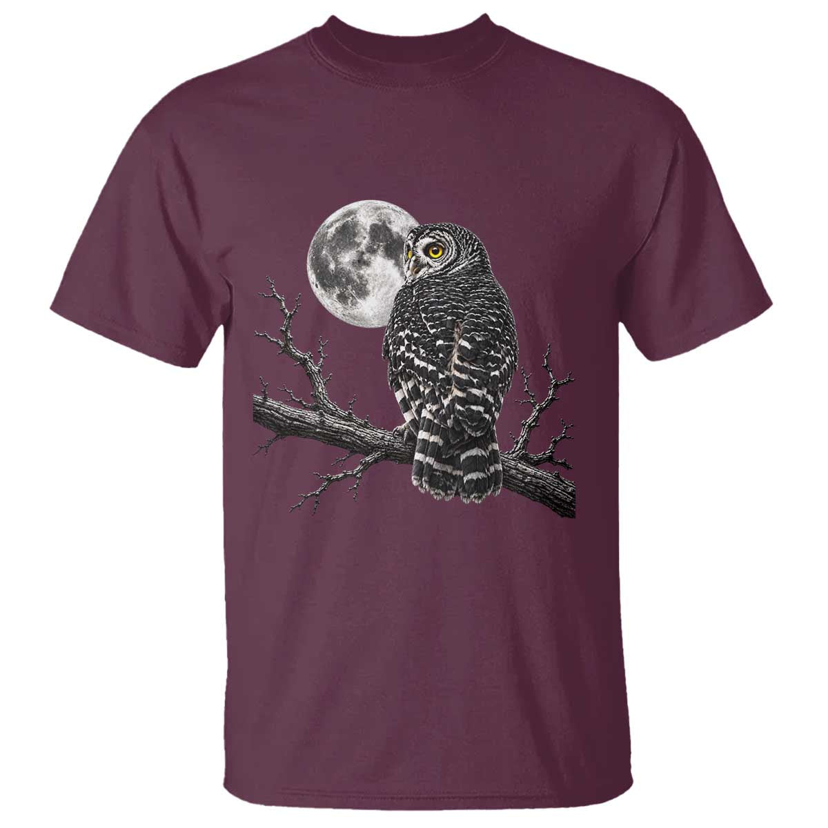 Owl Full Moon Graphic T Shirt Vintage Dark Academia Bird TS10 Maroon Print Your Wear