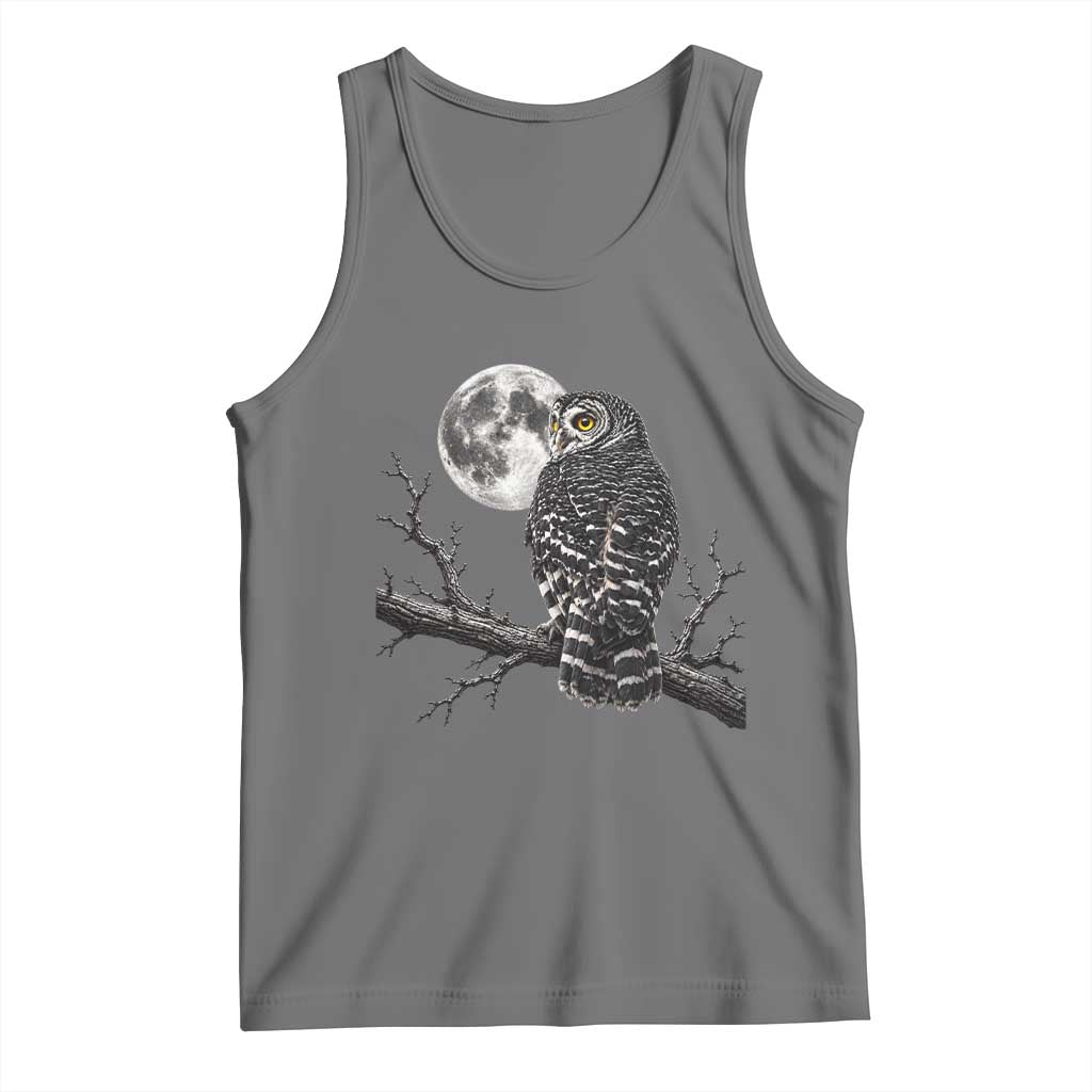 Owl Full Moon Graphic Tank Top Vintage Dark Academia Bird TS10 Black Heather Print Your Wear