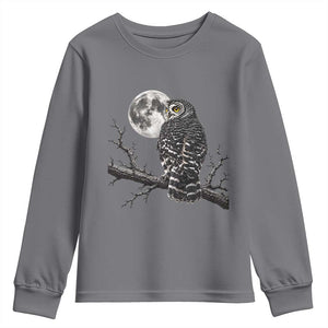 Owl Full Moon Graphic Youth Sweatshirt Vintage Dark Academia Bird TS10 Charcoal Print Your Wear