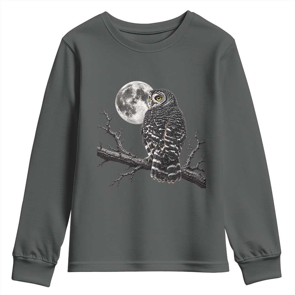 Owl Full Moon Graphic Youth Sweatshirt Vintage Dark Academia Bird TS10 Dark Heather Print Your Wear