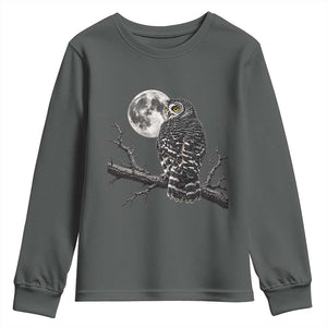Owl Full Moon Graphic Youth Sweatshirt Vintage Dark Academia Bird TS10 Dark Heather Print Your Wear