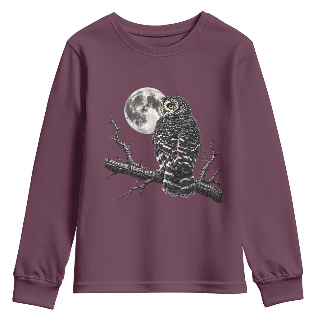 Owl Full Moon Graphic Youth Sweatshirt Vintage Dark Academia Bird TS10 Maroon Print Your Wear
