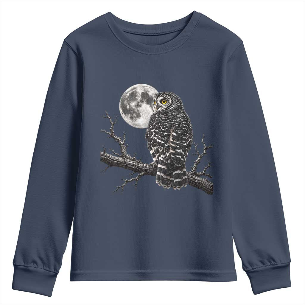 Owl Full Moon Graphic Youth Sweatshirt Vintage Dark Academia Bird TS10 Navy Print Your Wear