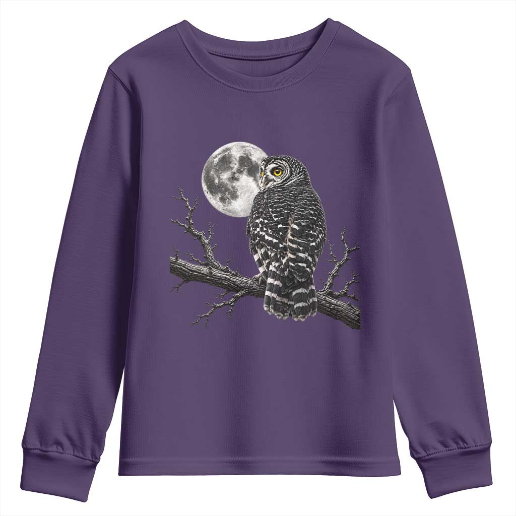 Owl Full Moon Graphic Youth Sweatshirt Vintage Dark Academia Bird TS10 Purple Print Your Wear