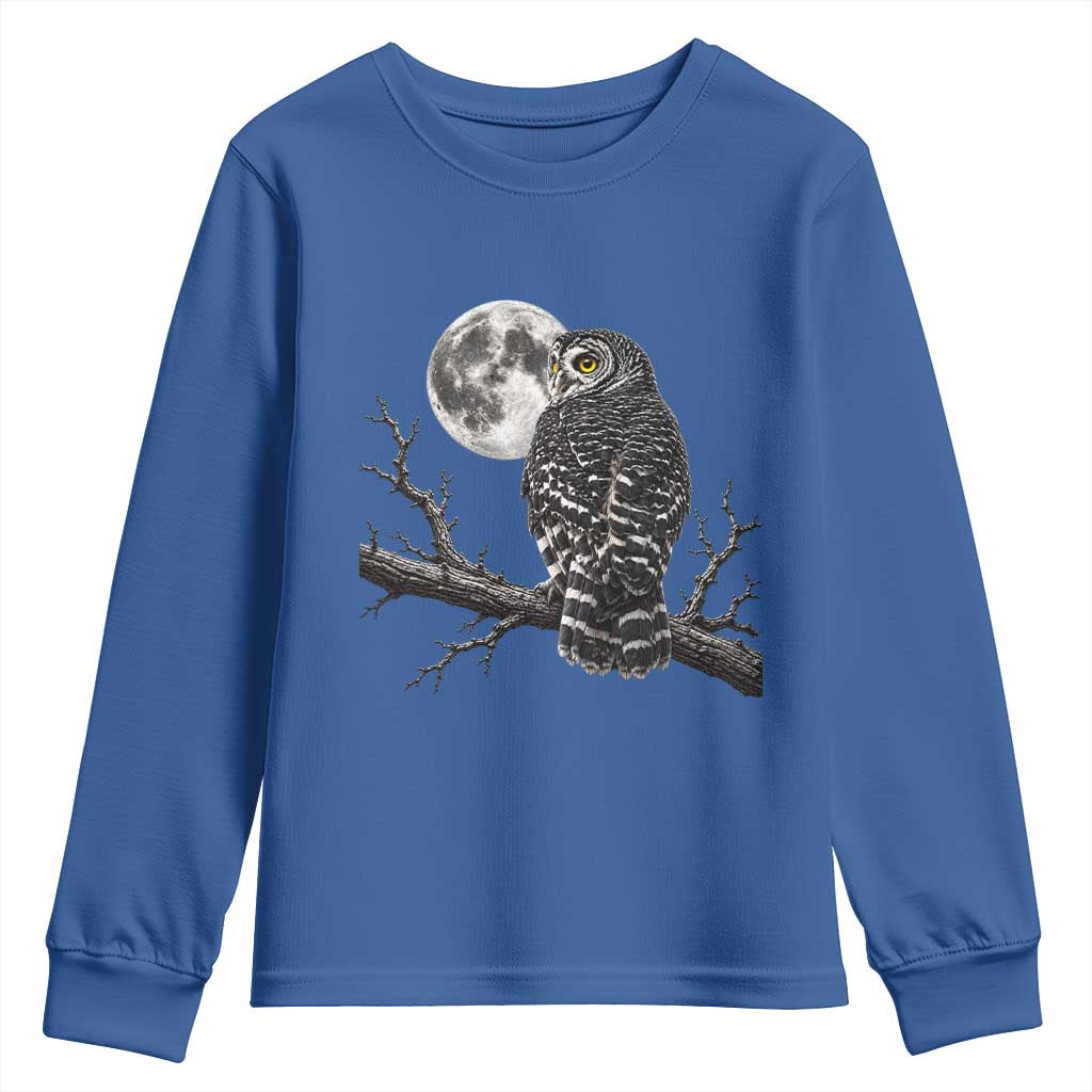 Owl Full Moon Graphic Youth Sweatshirt Vintage Dark Academia Bird TS10 Royal Blue Print Your Wear
