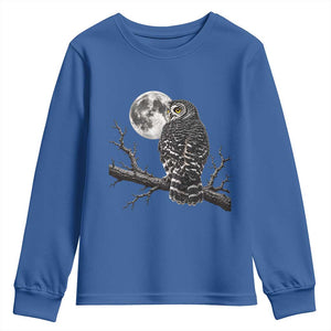 Owl Full Moon Graphic Youth Sweatshirt Vintage Dark Academia Bird TS10 Royal Blue Print Your Wear