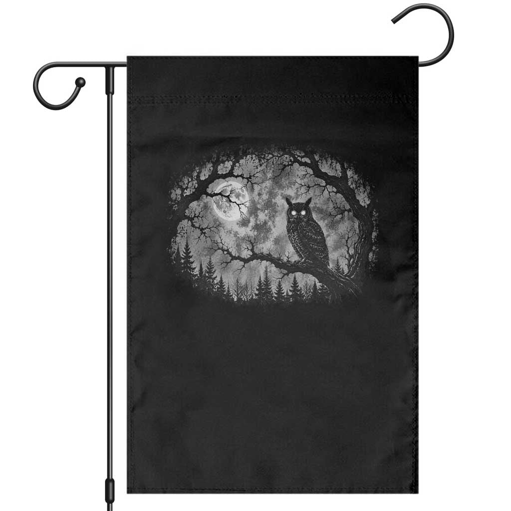 Gothic Owl Full Moon Forest Vintage Garden Flag Monochromatic Dark Fantasy Night Bird Aesthetic