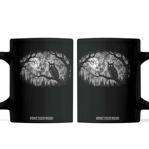 Gothic Owl Full Moon Forest Vintage Coffee Mug Monochromatic Dark Fantasy Night Bird Aesthetic