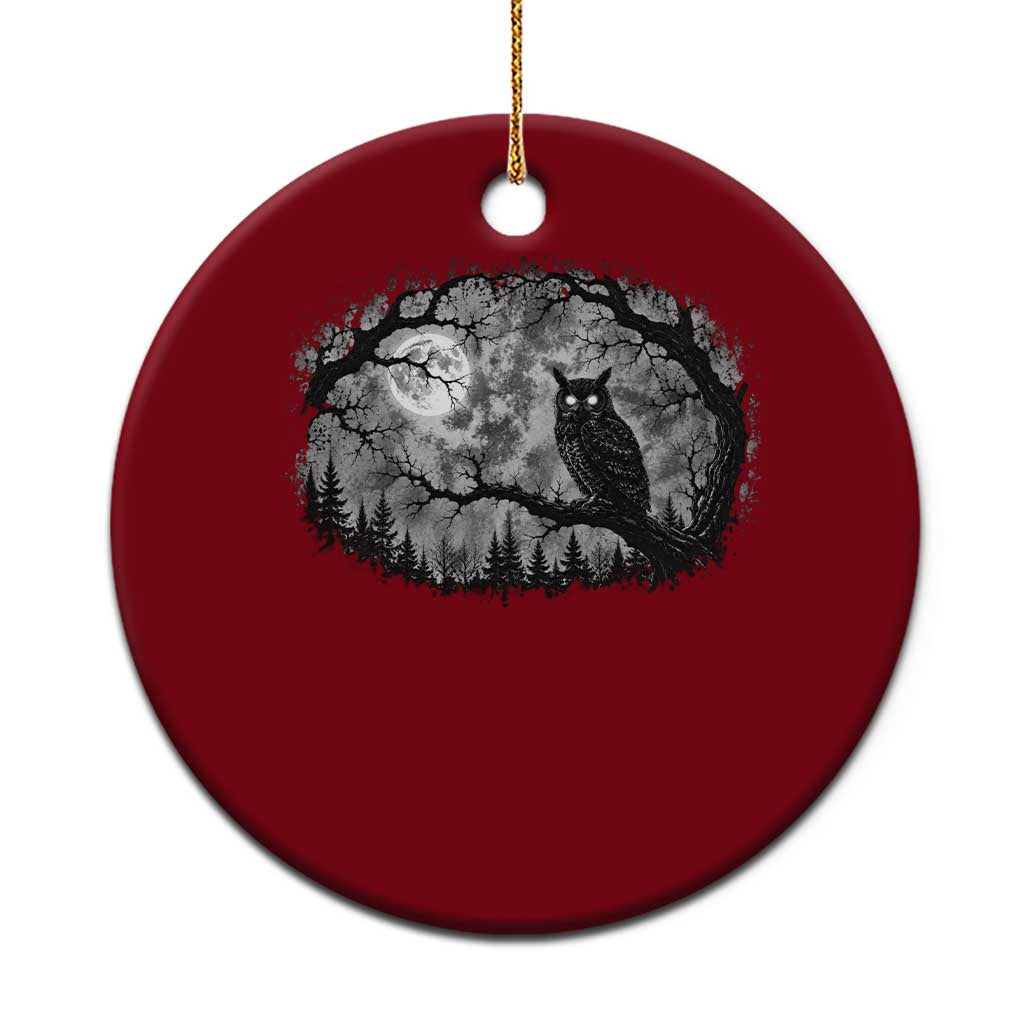 Gothic Owl Full Moon Forest Vintage Ceramic Ornament Monochromatic Dark Fantasy Night Bird Aesthetic