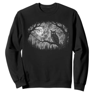 Gothic Owl Full Moon Forest Vintage Sweatshirt Monochromatic Dark Fantasy Night Bird Aesthetic