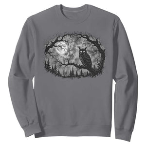 Gothic Owl Full Moon Forest Vintage Sweatshirt Monochromatic Dark Fantasy Night Bird Aesthetic
