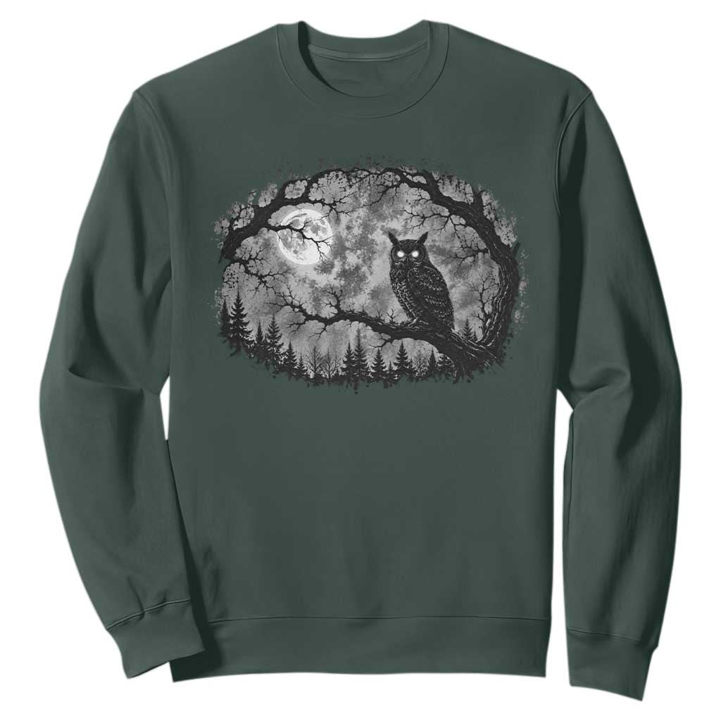 Gothic Owl Full Moon Forest Vintage Sweatshirt Monochromatic Dark Fantasy Night Bird Aesthetic