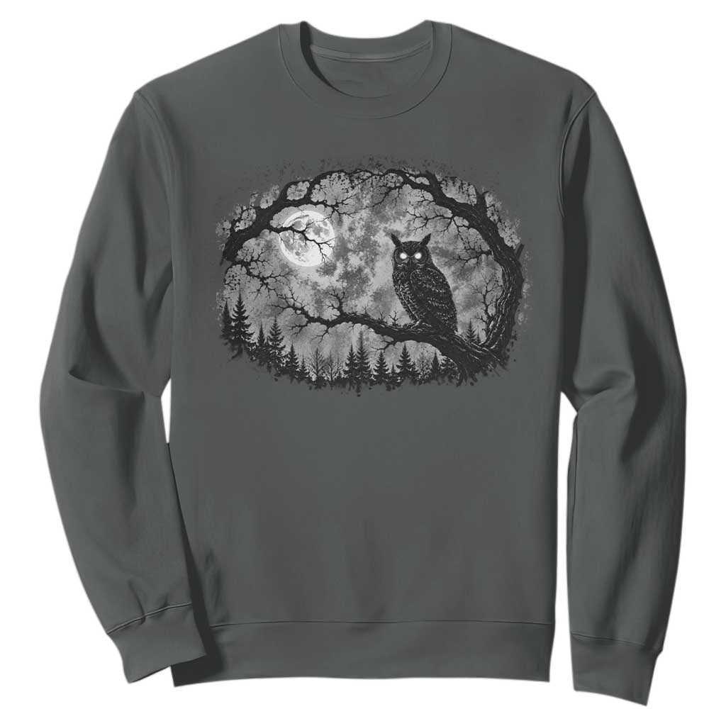 Gothic Owl Full Moon Forest Vintage Sweatshirt Monochromatic Dark Fantasy Night Bird Aesthetic