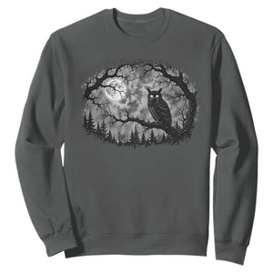Gothic Owl Full Moon Forest Vintage Sweatshirt Monochromatic Dark Fantasy Night Bird Aesthetic