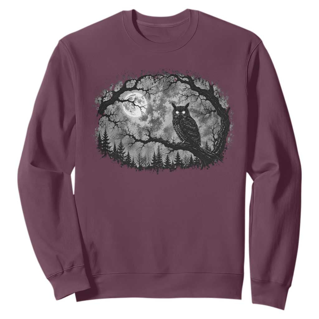 Gothic Owl Full Moon Forest Vintage Sweatshirt Monochromatic Dark Fantasy Night Bird Aesthetic