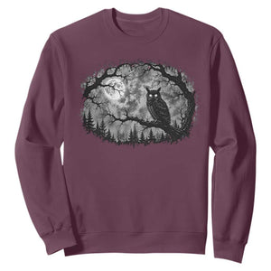 Gothic Owl Full Moon Forest Vintage Sweatshirt Monochromatic Dark Fantasy Night Bird Aesthetic