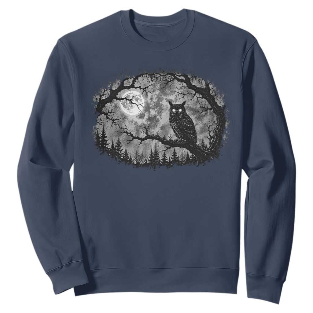 Gothic Owl Full Moon Forest Vintage Sweatshirt Monochromatic Dark Fantasy Night Bird Aesthetic