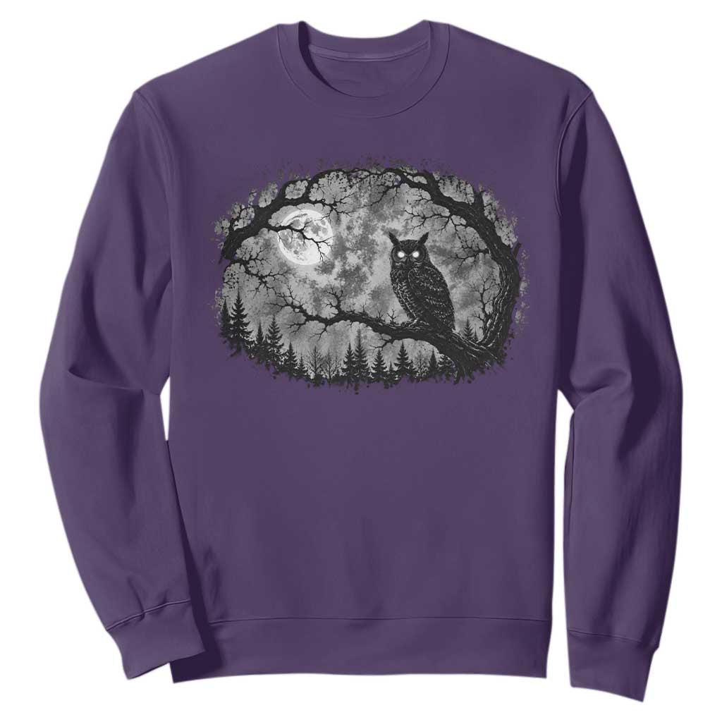Gothic Owl Full Moon Forest Vintage Sweatshirt Monochromatic Dark Fantasy Night Bird Aesthetic
