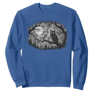 Gothic Owl Full Moon Forest Vintage Sweatshirt Monochromatic Dark Fantasy Night Bird Aesthetic