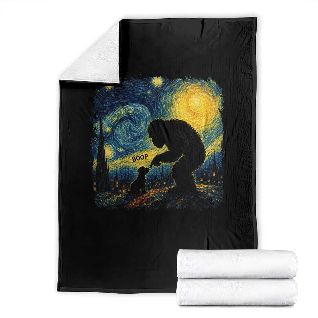 Bigfoot Boop Dog Starry Night Throw Blanket Funny Sasquatch Meme Dog Lovers Van Gogh Parody Graphic