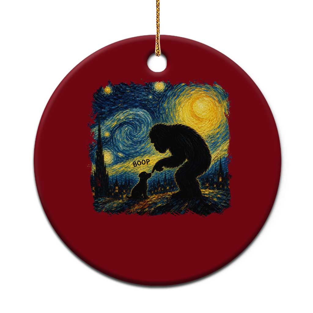 Bigfoot Boop Dog Starry Night Ceramic Ornament Funny Sasquatch Meme Dog Lovers Van Gogh Parody Graphic