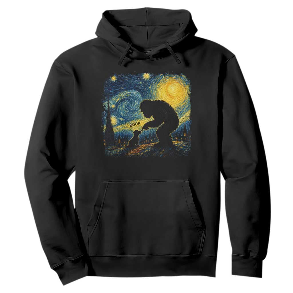 Bigfoot Boop Dog Starry Night Hoodie Funny Sasquatch Meme Dog Lovers Van Gogh Parody Graphic