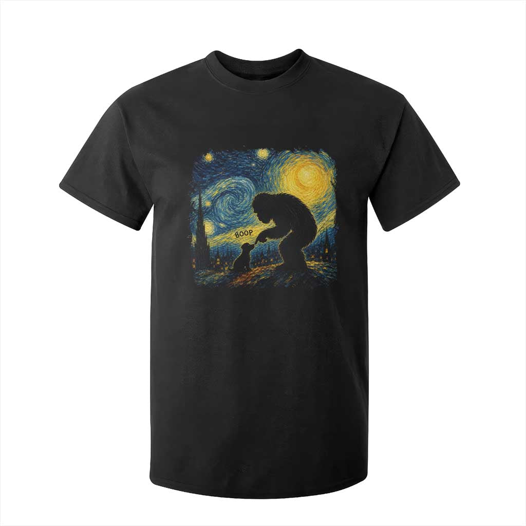 Bigfoot Boop Dog Starry Night T Shirt For Kid Funny Sasquatch Meme Dog Lovers Van Gogh Parody Graphic