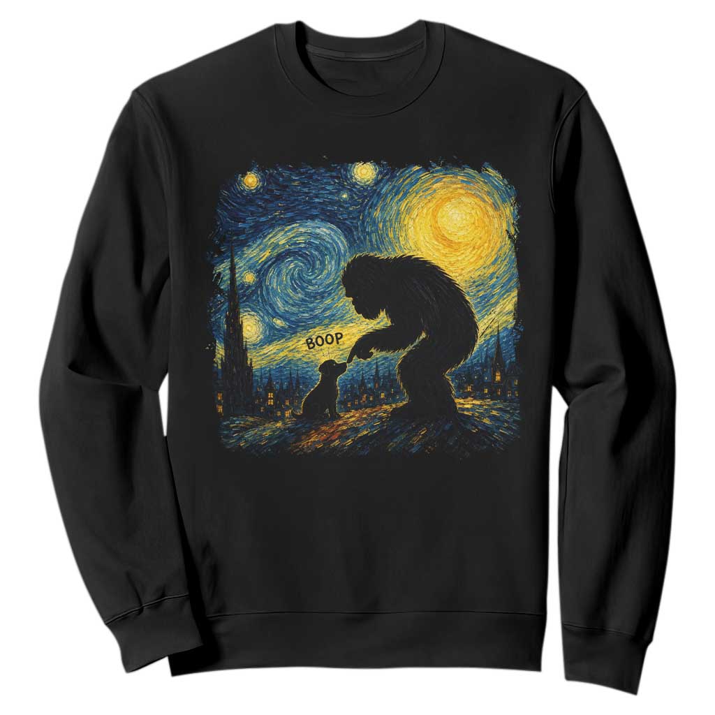 Bigfoot Boop Dog Starry Night Sweatshirt Funny Sasquatch Meme Dog Lovers Van Gogh Parody Graphic