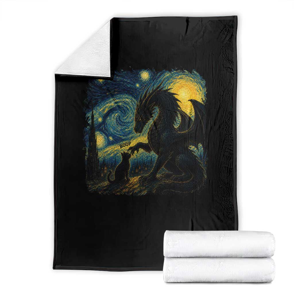 Dragon Boop Cat Starry Night Throw Blanket Cute Fantasy Night Van Gogh Parody Graphic