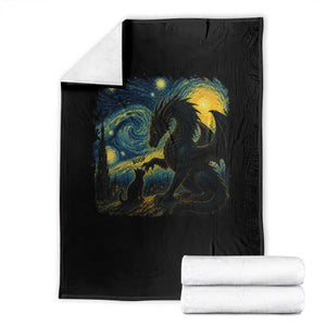 Dragon Boop Cat Starry Night Throw Blanket Cute Fantasy Night Van Gogh Parody Graphic