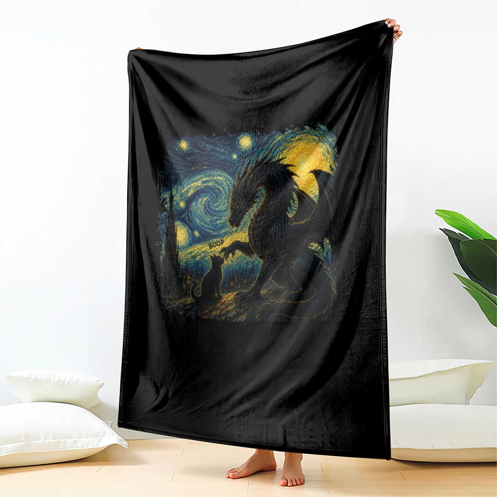 Dragon Boop Cat Starry Night Throw Blanket Cute Fantasy Night Van Gogh Parody Graphic