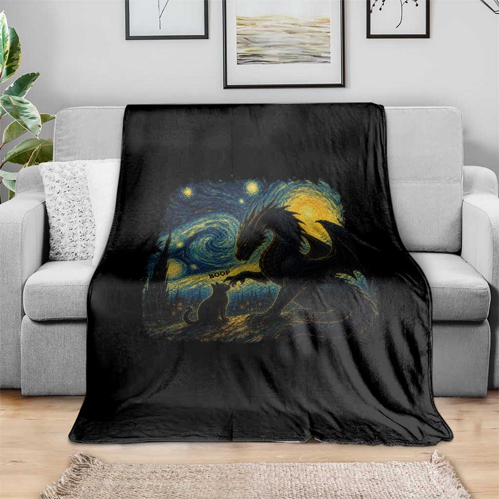 Dragon Boop Cat Starry Night Throw Blanket Cute Fantasy Night Van Gogh Parody Graphic