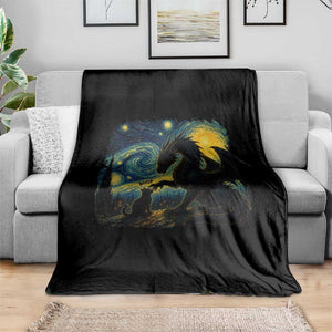 Dragon Boop Cat Starry Night Throw Blanket Cute Fantasy Night Van Gogh Parody Graphic