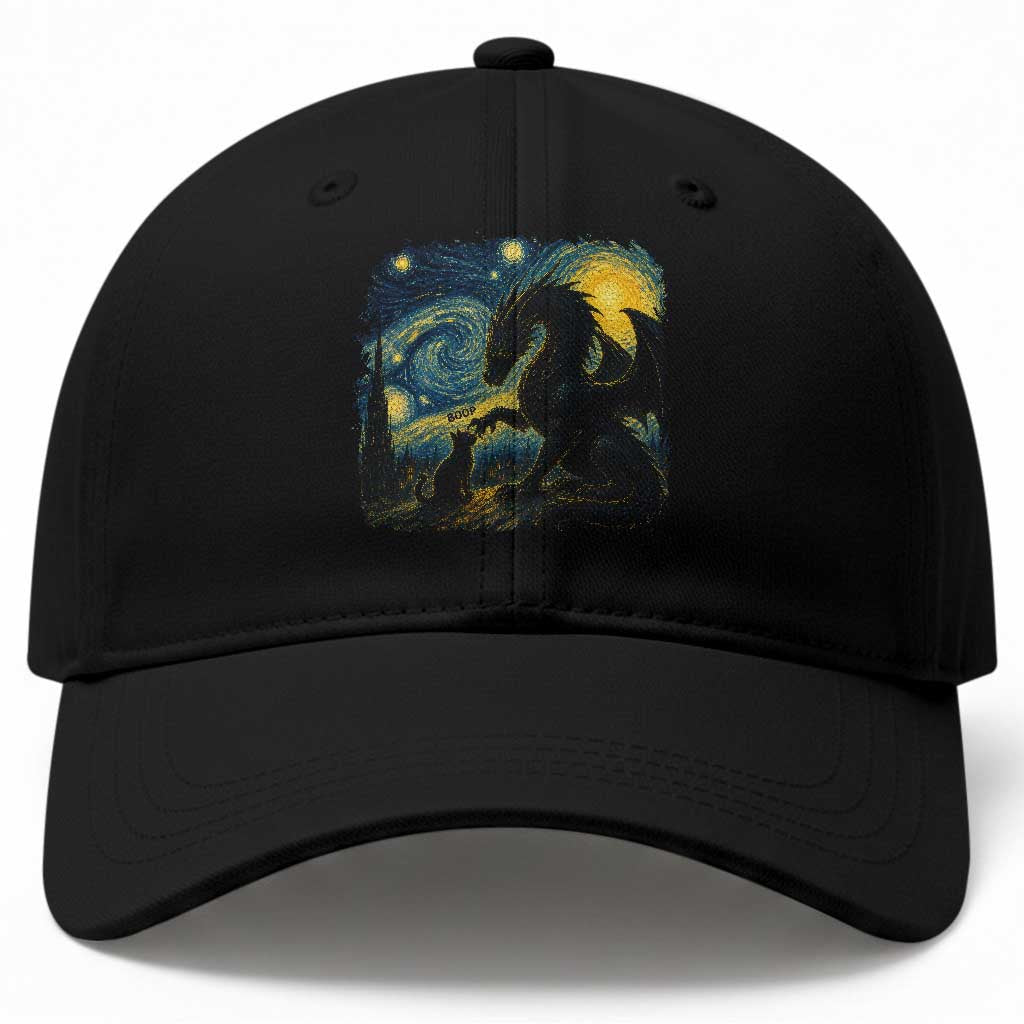 Dragon Boop Cat Starry Night Baseball Cap Cute Fantasy Night Van Gogh Parody Graphic