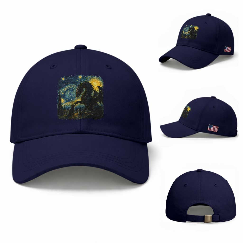 Dragon Boop Cat Starry Night Baseball Cap Cute Fantasy Night Van Gogh Parody Graphic