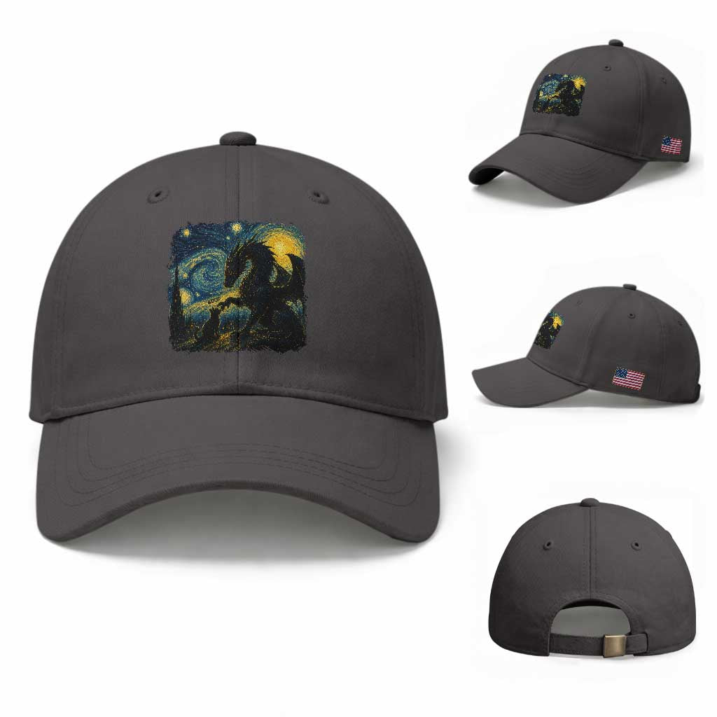 Dragon Boop Cat Starry Night Baseball Cap Cute Fantasy Night Van Gogh Parody Graphic