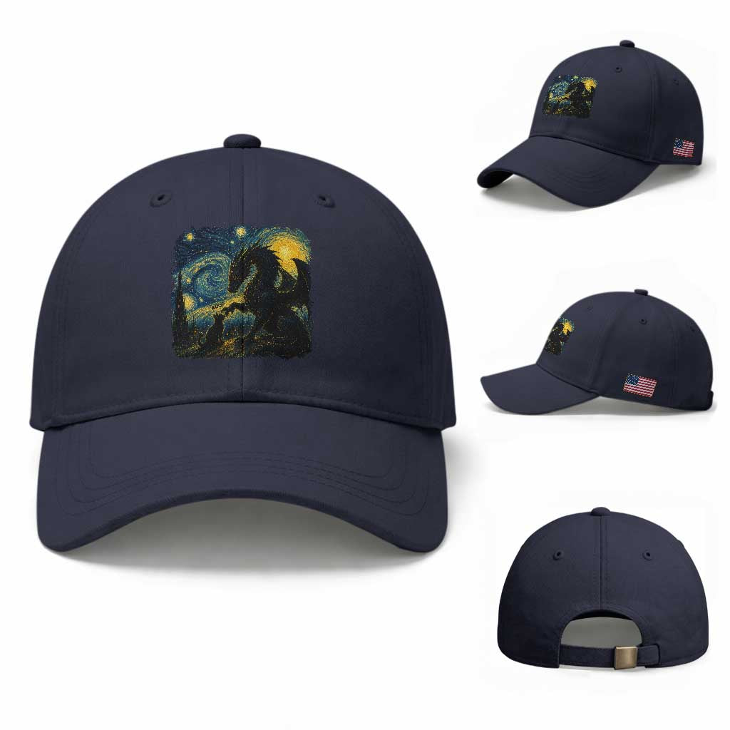 Dragon Boop Cat Starry Night Baseball Cap Cute Fantasy Night Van Gogh Parody Graphic