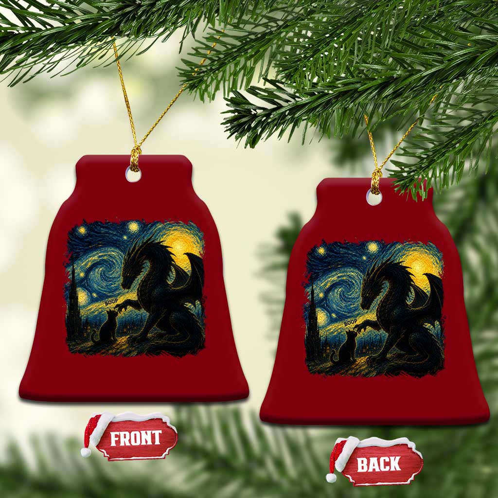 Dragon Boop Cat Starry Night Ceramic Ornament Cute Fantasy Night Van Gogh Parody Graphic