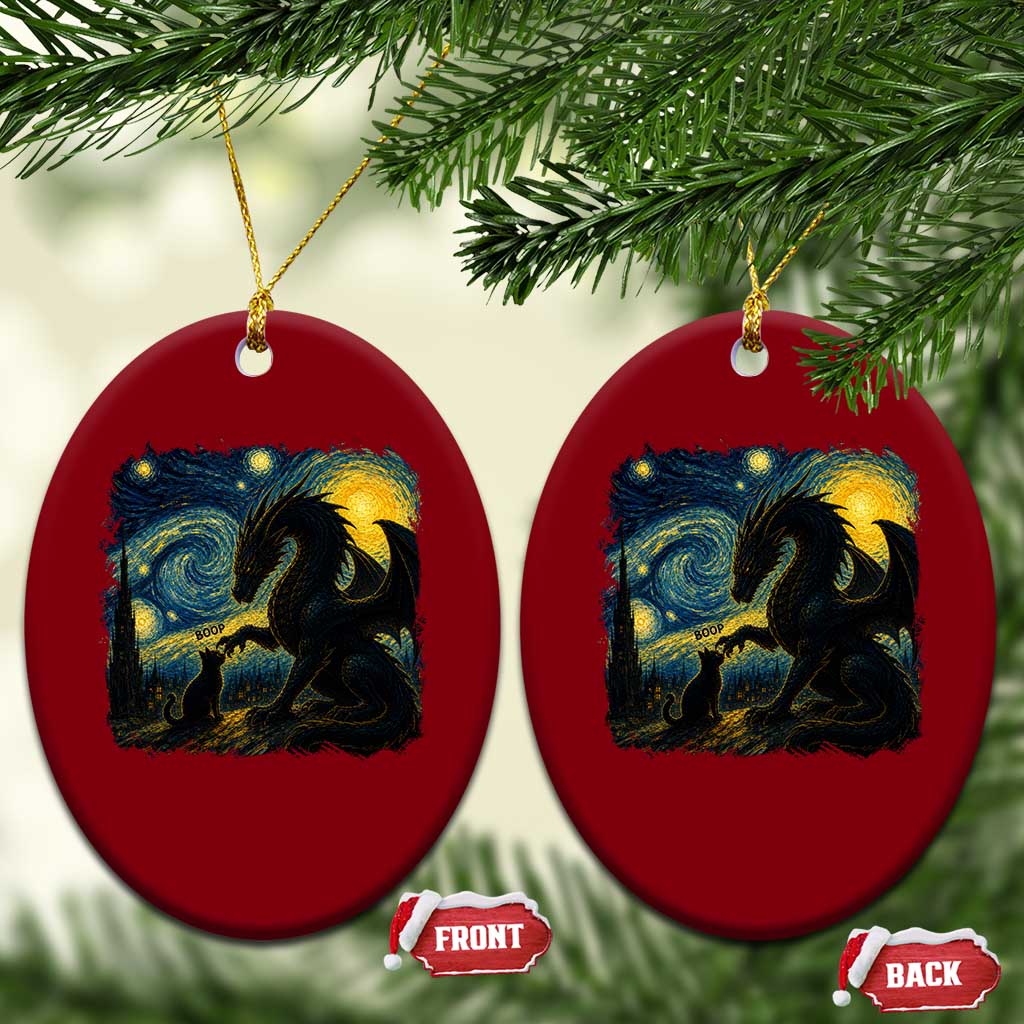 Dragon Boop Cat Starry Night Ceramic Ornament Cute Fantasy Night Van Gogh Parody Graphic