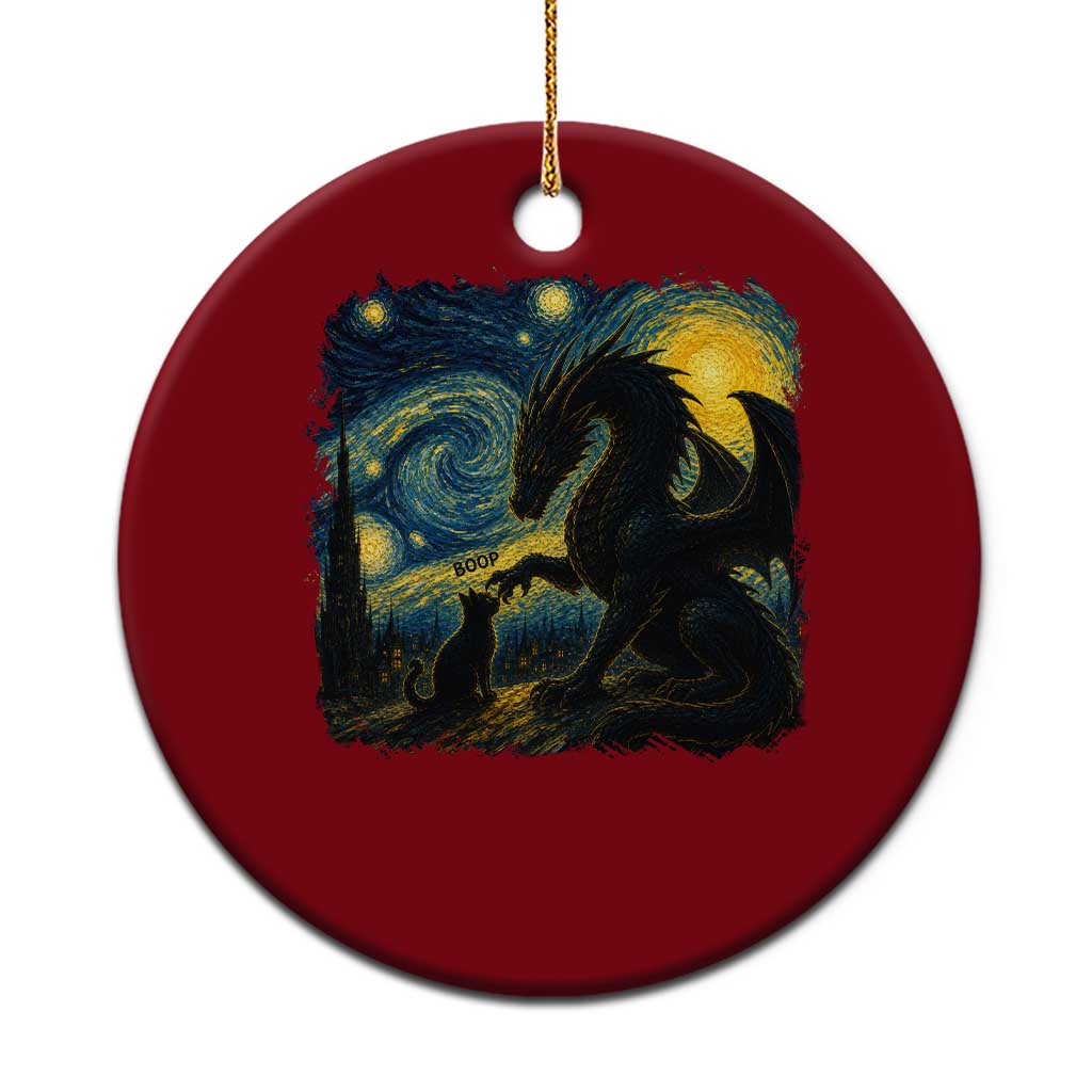 Dragon Boop Cat Starry Night Ceramic Ornament Cute Fantasy Night Van Gogh Parody Graphic