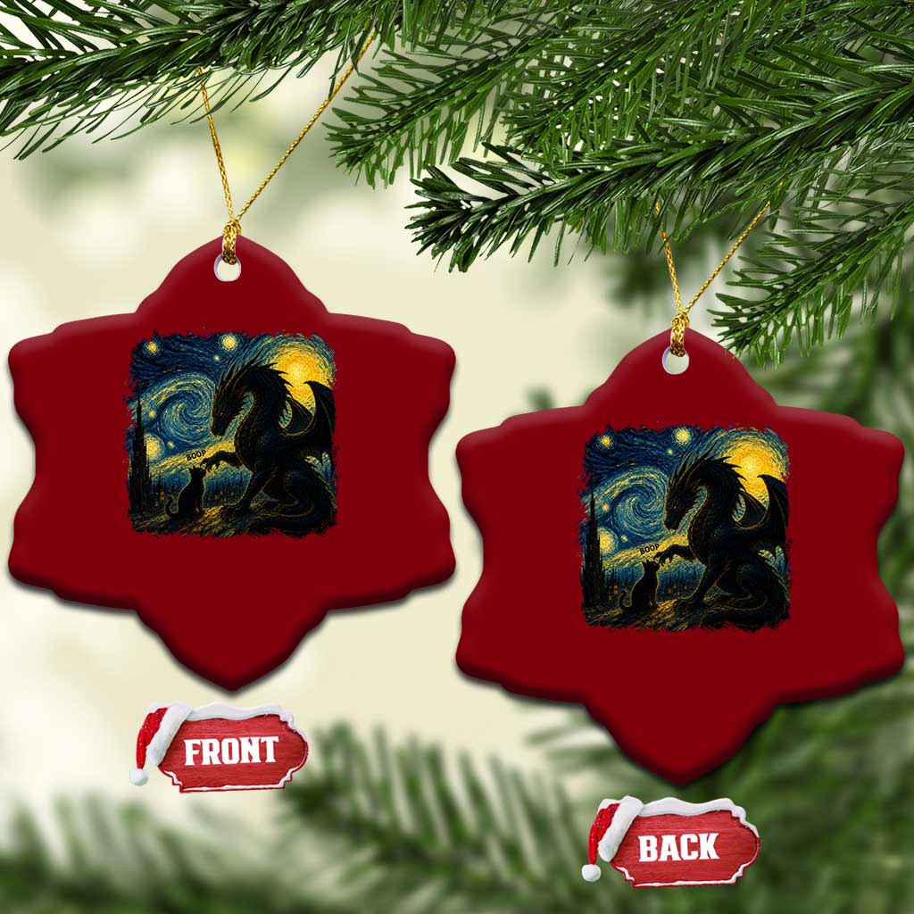 Dragon Boop Cat Starry Night Ceramic Ornament Cute Fantasy Night Van Gogh Parody Graphic