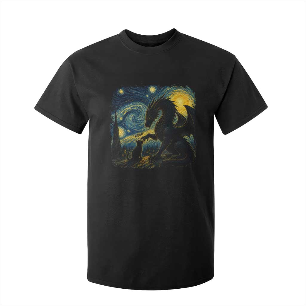 Dragon Boop Cat Starry Night T Shirt For Kid Cute Fantasy Night Van Gogh Parody Graphic
