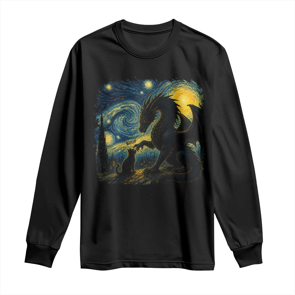 Dragon Boop Cat Starry Night Long Sleeve Shirt Cute Fantasy Night Van Gogh Parody Graphic