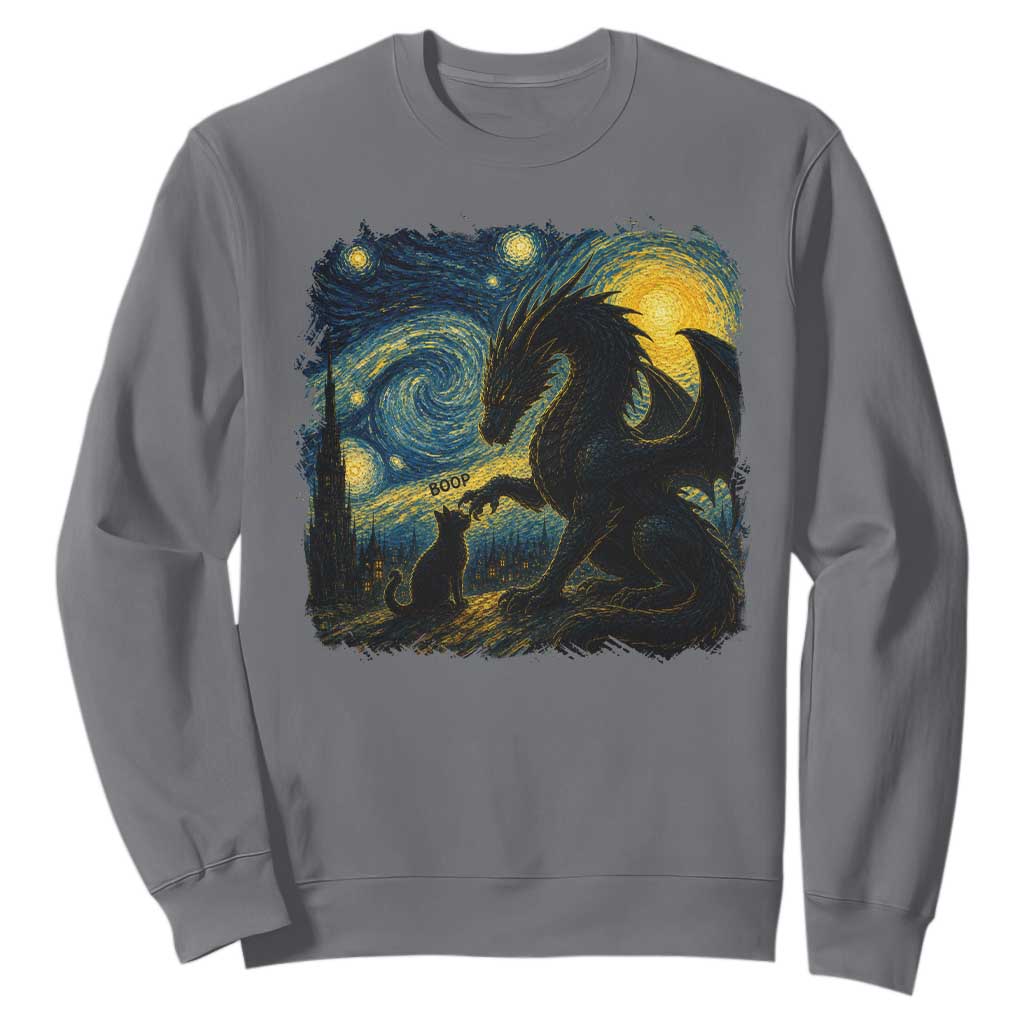 Dragon Boop Cat Starry Night Sweatshirt Cute Fantasy Night Van Gogh Parody Graphic