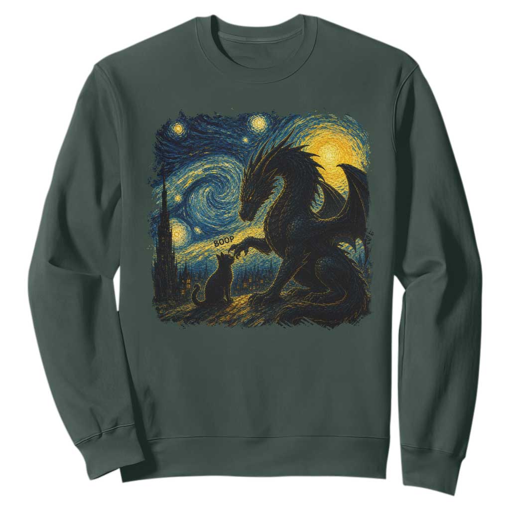 Dragon Boop Cat Starry Night Sweatshirt Cute Fantasy Night Van Gogh Parody Graphic