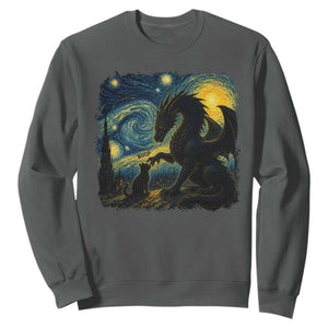 Dragon Boop Cat Starry Night Sweatshirt Cute Fantasy Night Van Gogh Parody Graphic