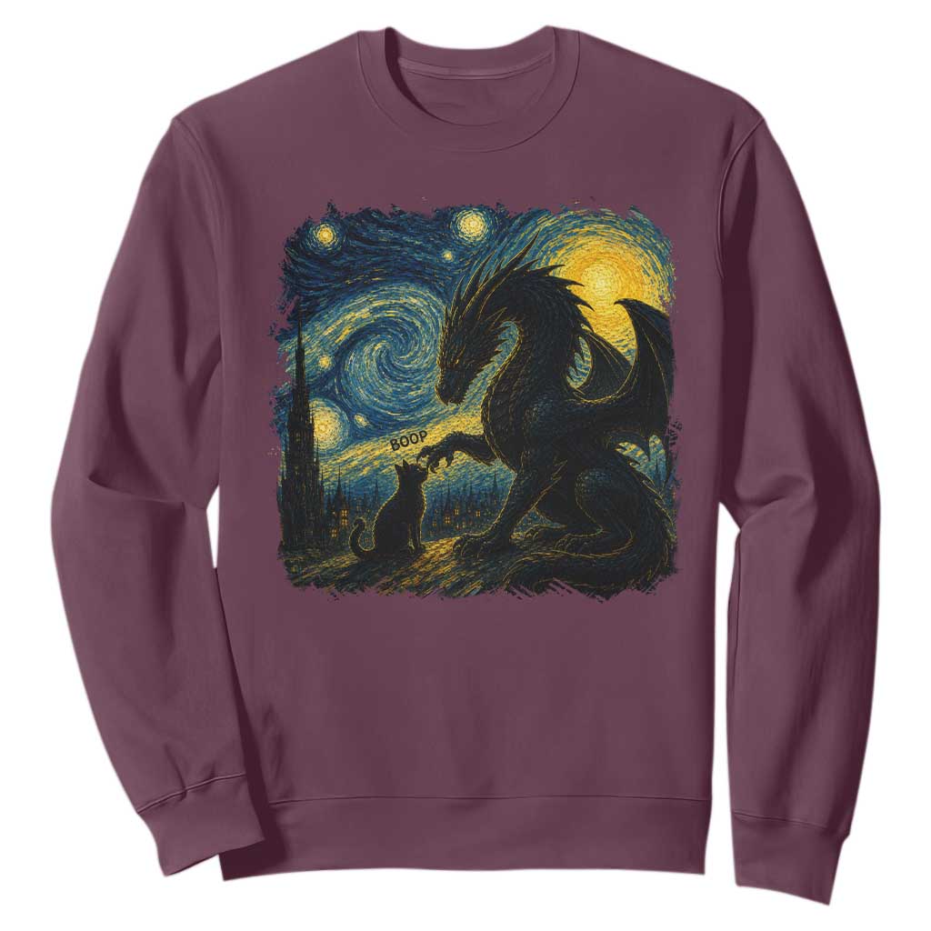 Dragon Boop Cat Starry Night Sweatshirt Cute Fantasy Night Van Gogh Parody Graphic